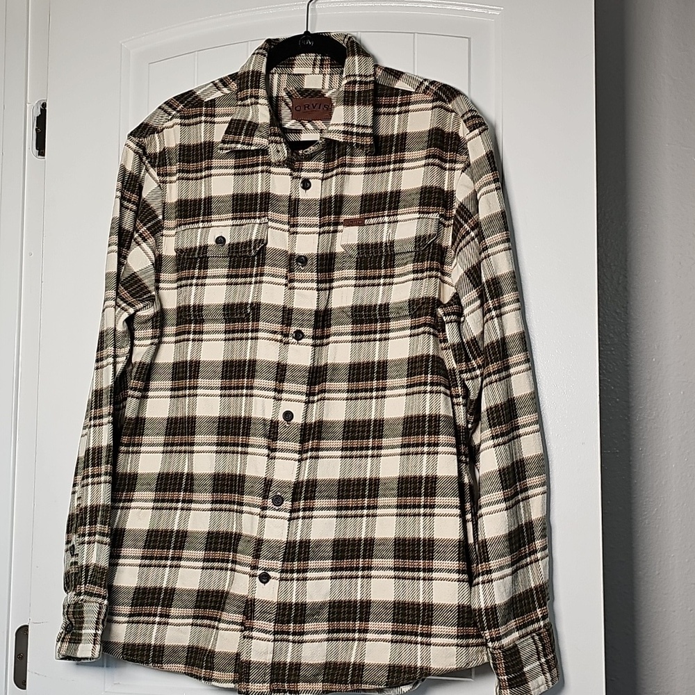 Orvis Lg Brown and Cream Checkered Heavy Flannel